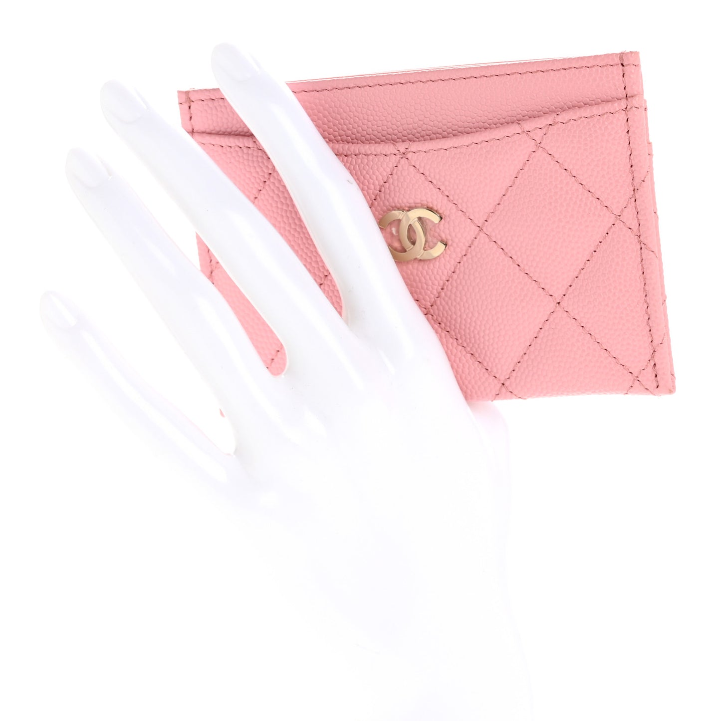 Caviar Quilted Card Holder Light Pink