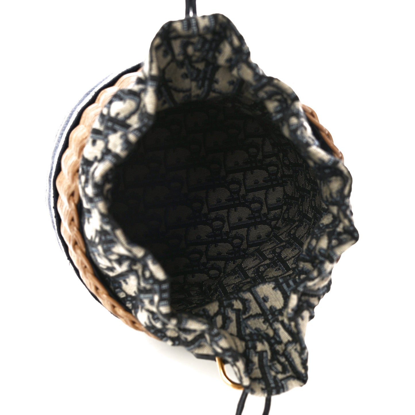 Wicker Oblique Drawstring Bucket Bag Blue