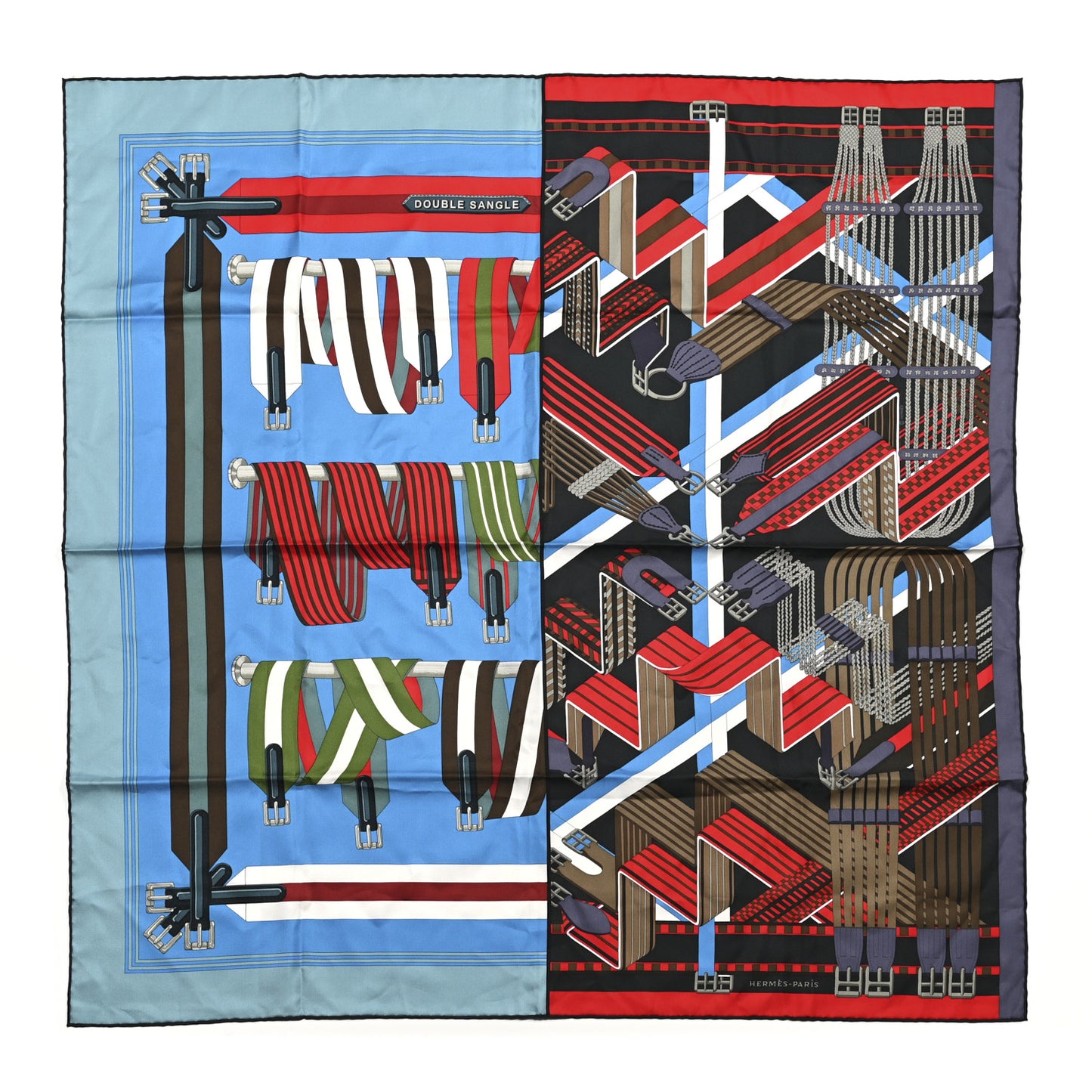 Silk Double Sangle Scarf 90 Marine Cobalt Noir Rouge