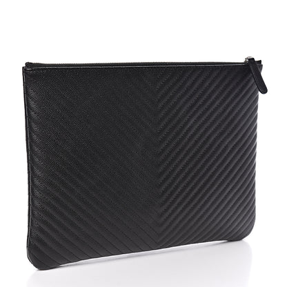 Chanel Caviar Chevron Quilted Medium Cosmetic Case Black 3 of 8