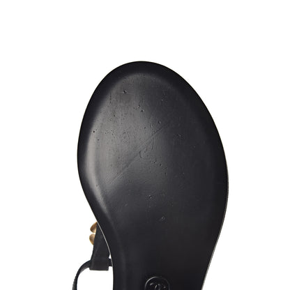 Chanel Fabric Pearl Camellia Thong Sandals 36 Black 9 of 12