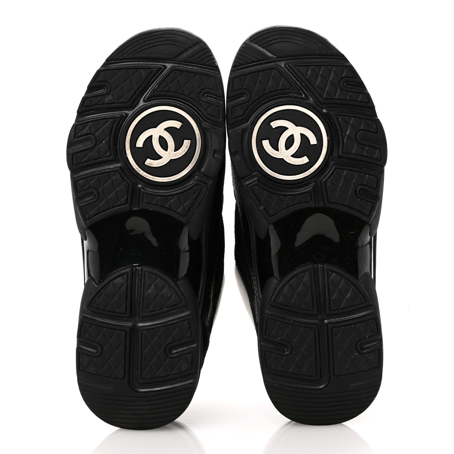 Chanel Mesh Suede Grained Calfskin Womens CC Sneakers 37 Black White 6 of 8