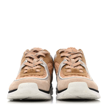 Chanel Velour Tweed CC Sneakers 36.5 Beige 2 of 4