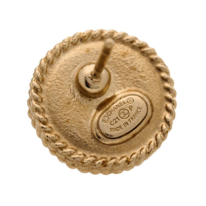 Chanel Pearl Crystal CC Round Earrings Light Gold 4 of 4