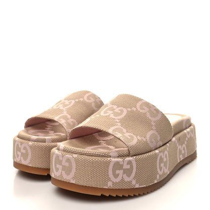 Gucci Monogram Jumbo GG Angelina Platform 55mm Slide Sandals 38.5 Beige Perfect Pink 3 of 8