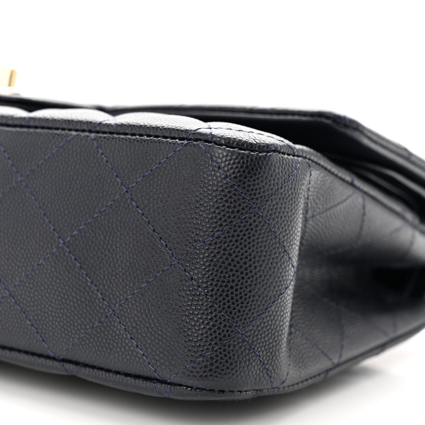 Caviar Quilted Medium Double Flap Dark Blue