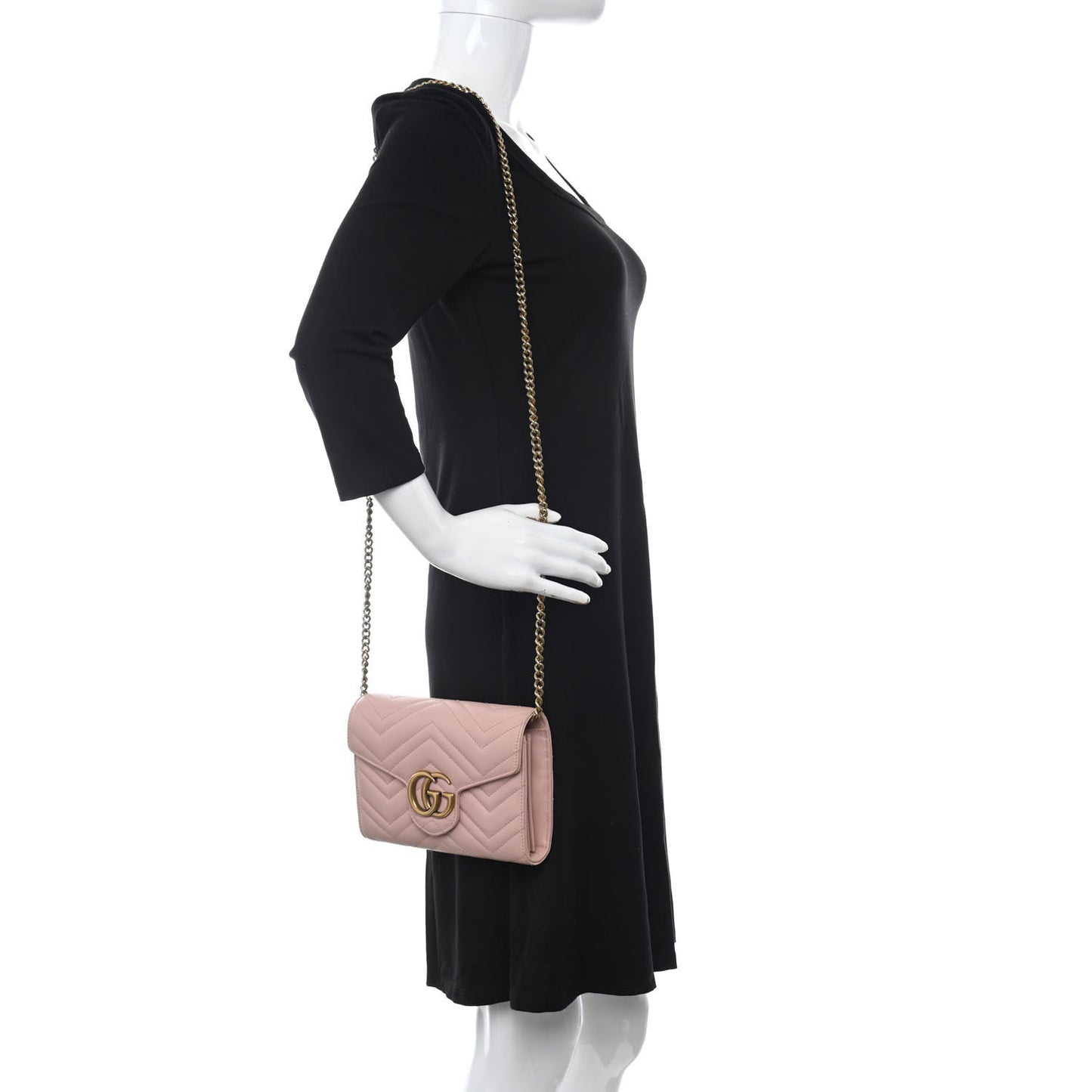 Calfskin Matelasse GG Marmont Chain Wallet Perfect Pink