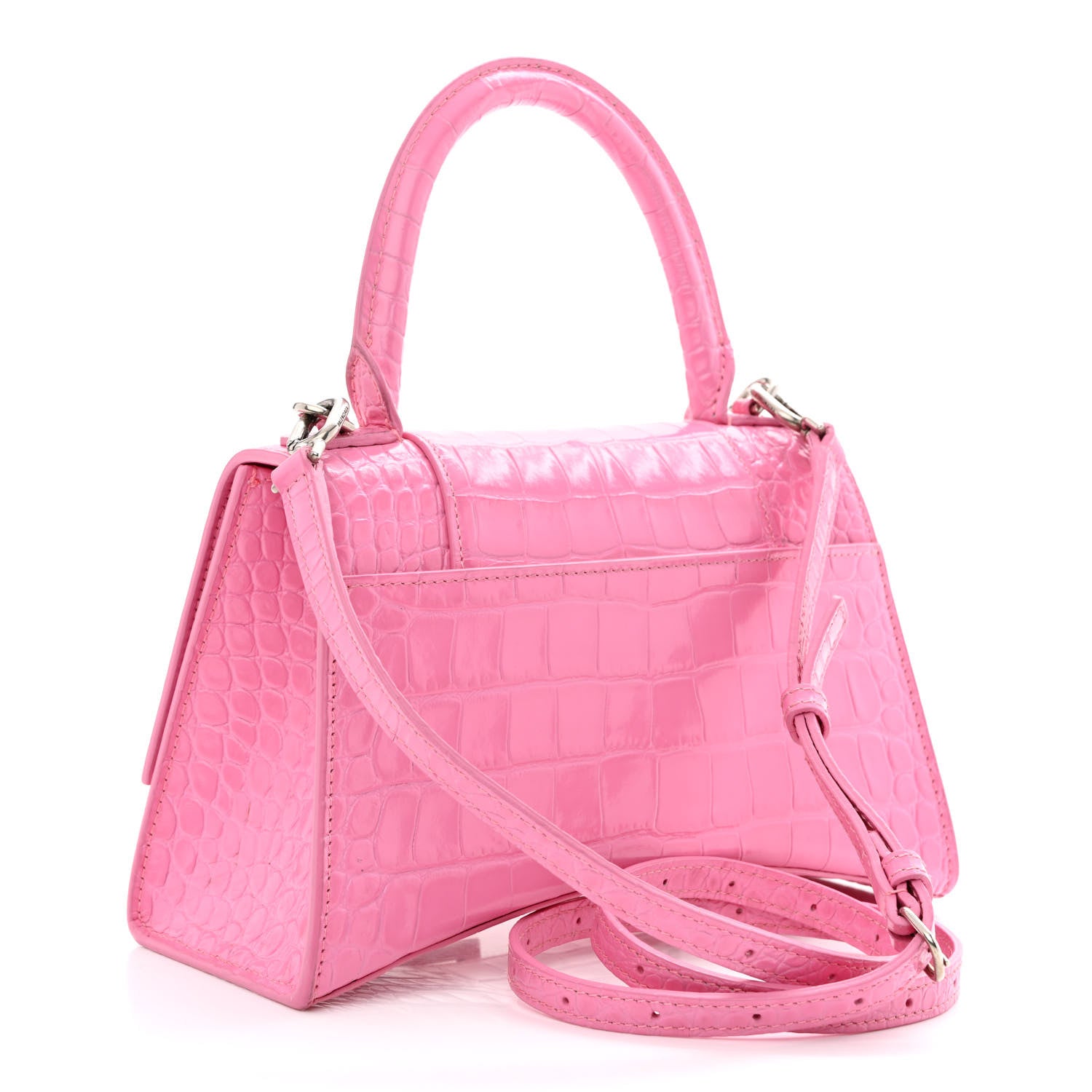 Balenciaga Shiny Calfskin Crocodile Embossed Small Hourglass Top Handle Bag Baby Pink 3 of 13