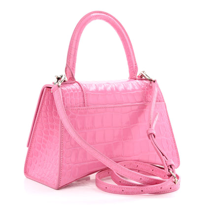 Balenciaga Shiny Calfskin Crocodile Embossed Small Hourglass Top Handle Bag Baby Pink 3 of 13