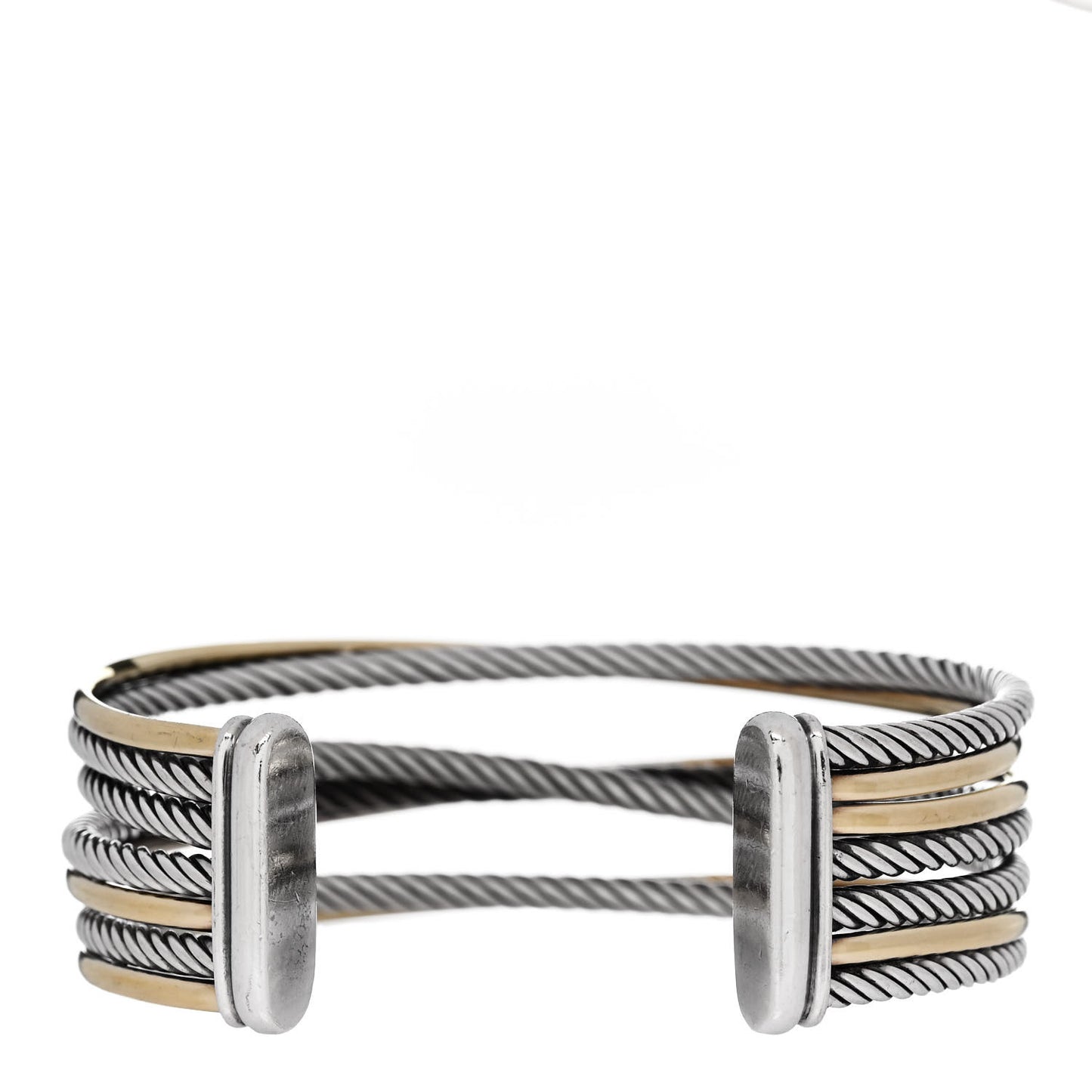 Sterling Silver 18K Yellow Gold 21mm Four Row Crossover Cuff Bracelet