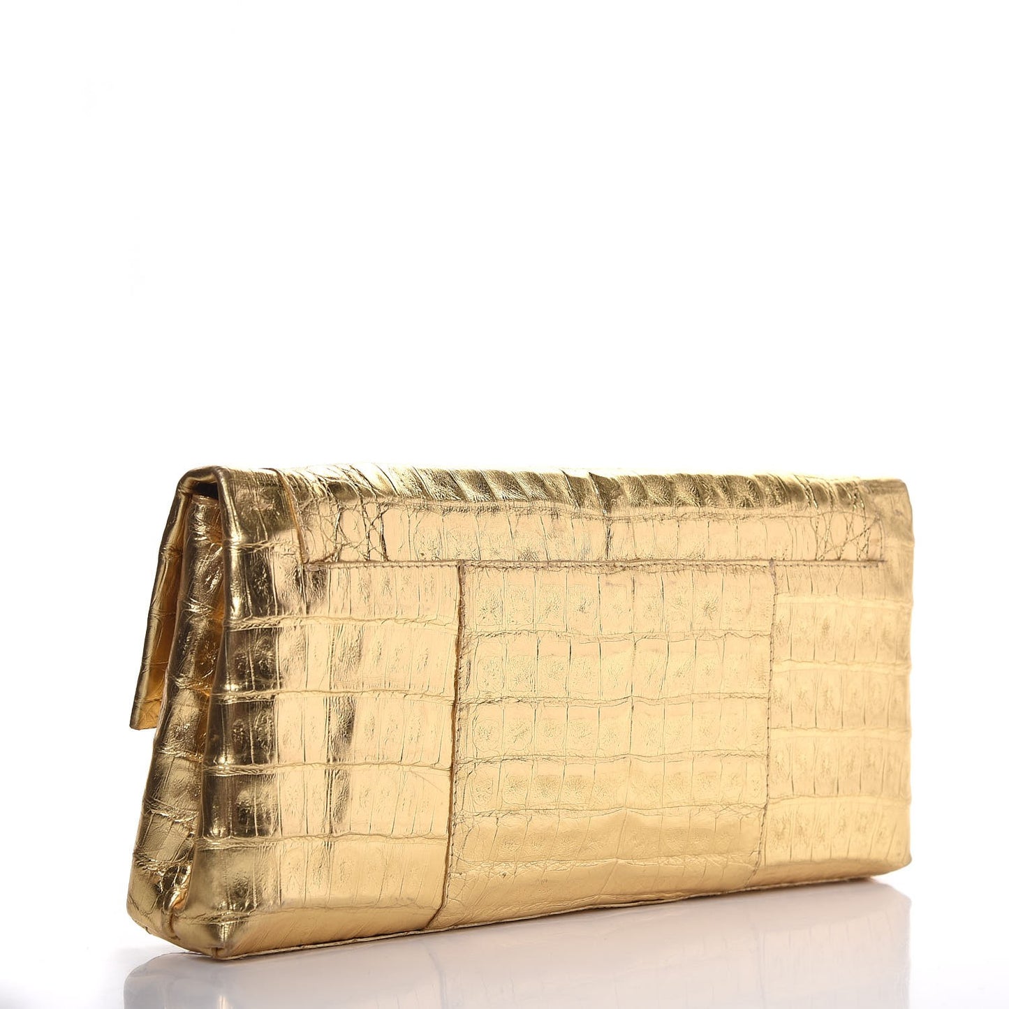 Metallic Crocodile Clutch Gold