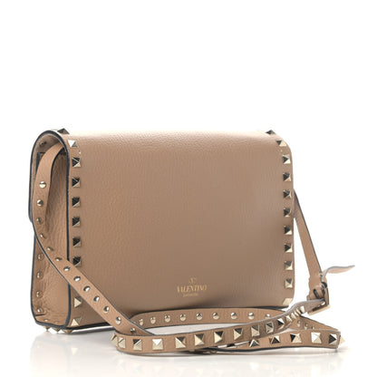 Valentino Garavani Pebbled Calfskin Medium Rockstud Flip Lock Crossbody Bag Deep Alpaca 2 of 7