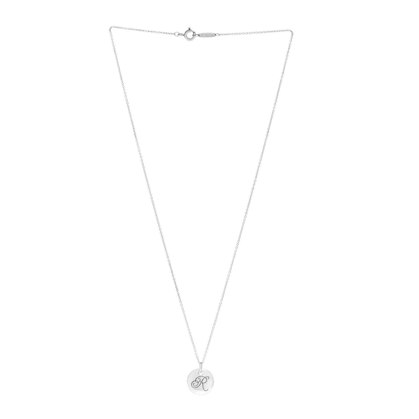 Sterling Silver Letter R Disc Pendant Necklace