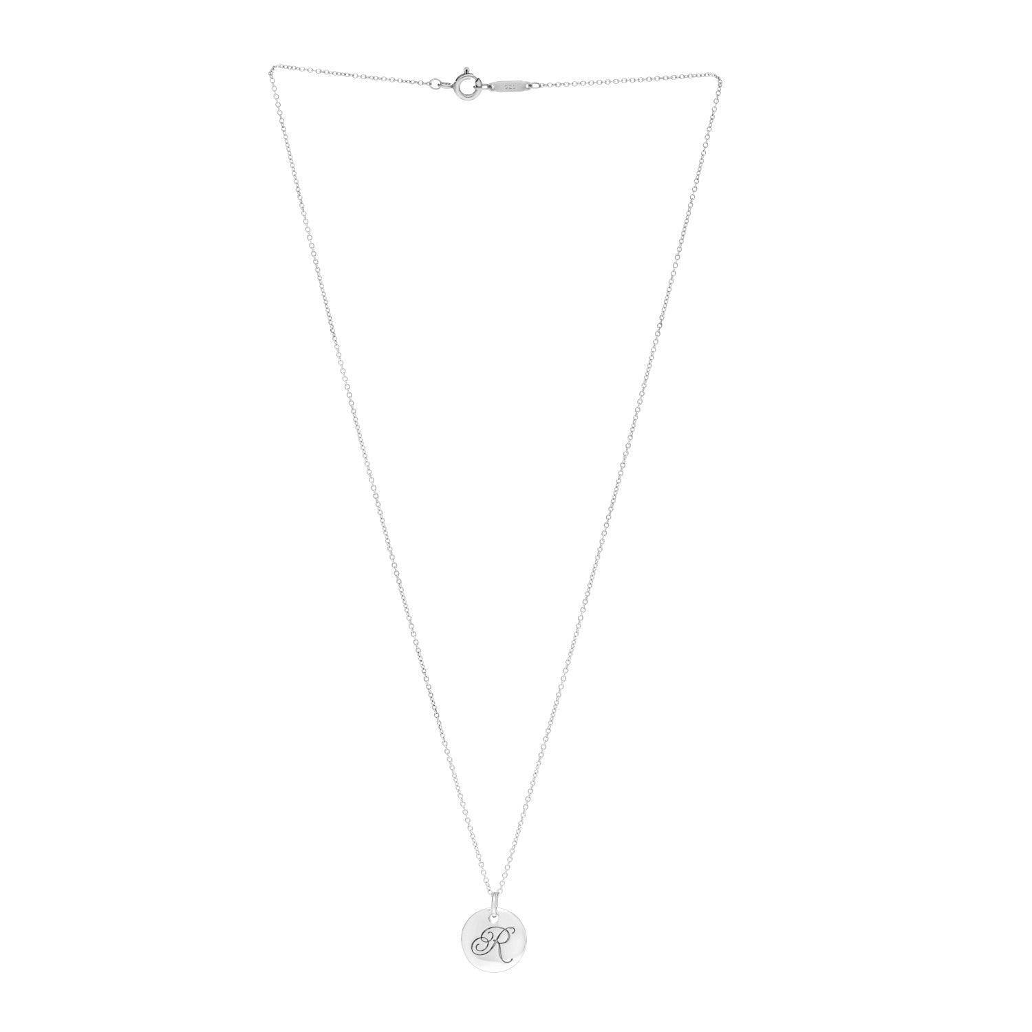 Tiffany Sterling Silver Letter R Disc Pendant Necklace 3 of 4