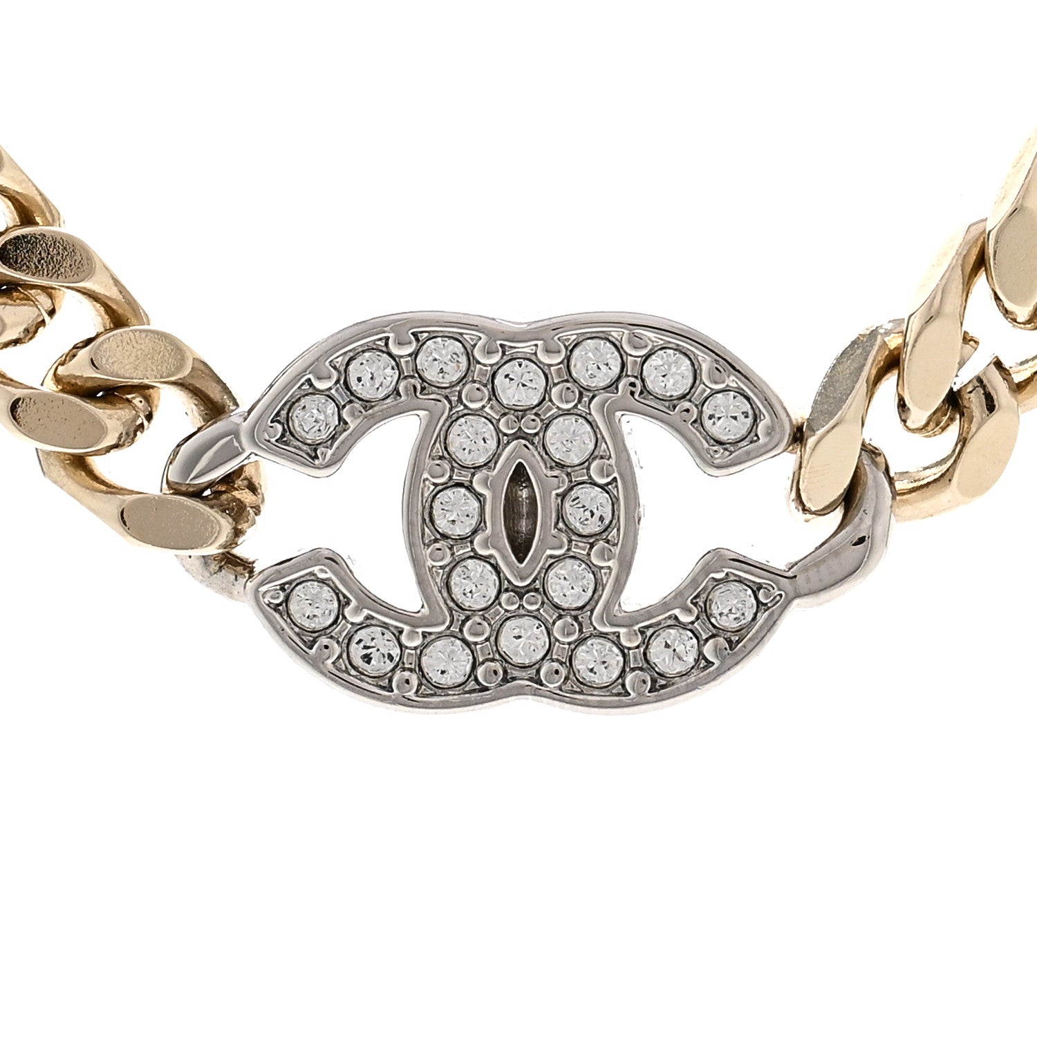 Chanel Crystal Chain CC Link Choker Gold Silver 4 of 6