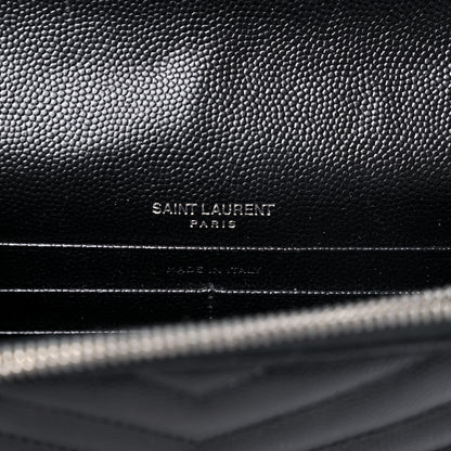 Saint Laurent Grain De Poudre Matelasse Chevron Monogram Envelope Chain Wallet Black 5 of 8