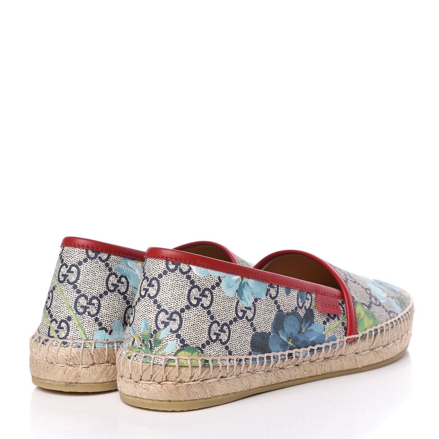 GG Supreme Monogram Blooms Espadrilles 38 Beige Blue Navy Hibiscus Red