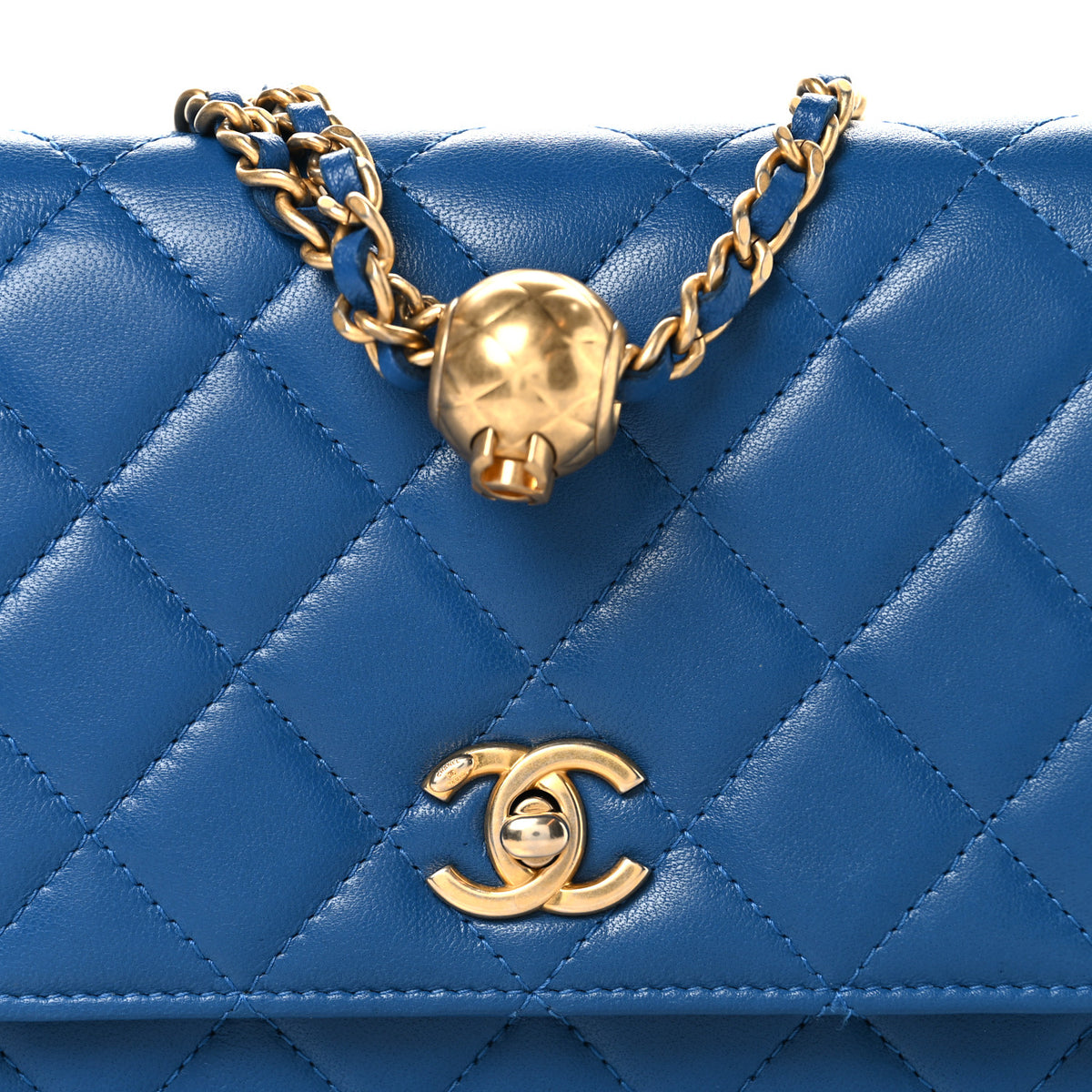 Chanel Lambskin Quilted CC Pearl Crush Wallet on Chain WOC Blue 9 of 11