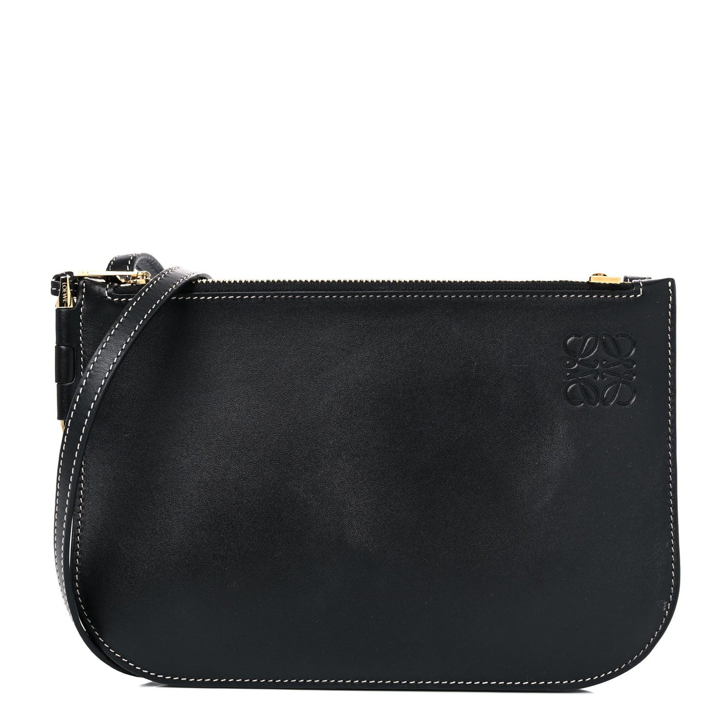 Calfskin Gate Double Zip Pouch Crossbody Black