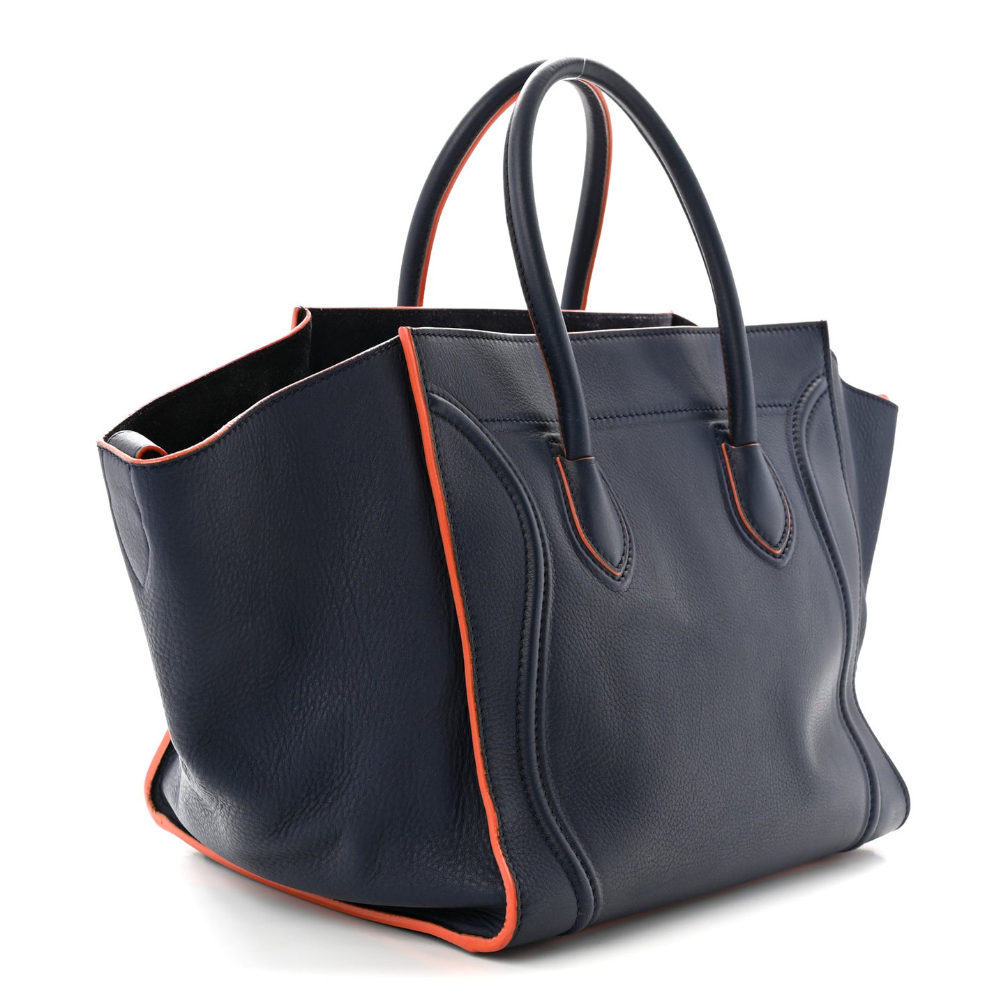 Supple Calfskin Large Phantom Luggage Navy Blue Orange
