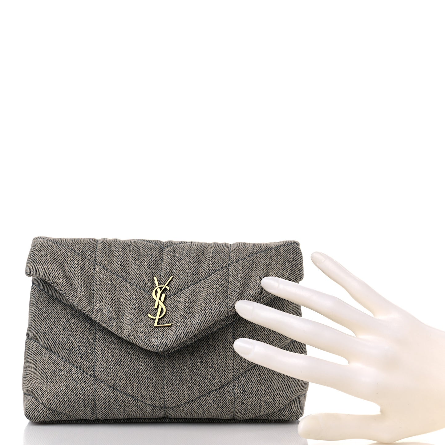 Denim Quilted Monogram Loulou Puffer Pouch Clutch Blue Gray Light Azur
