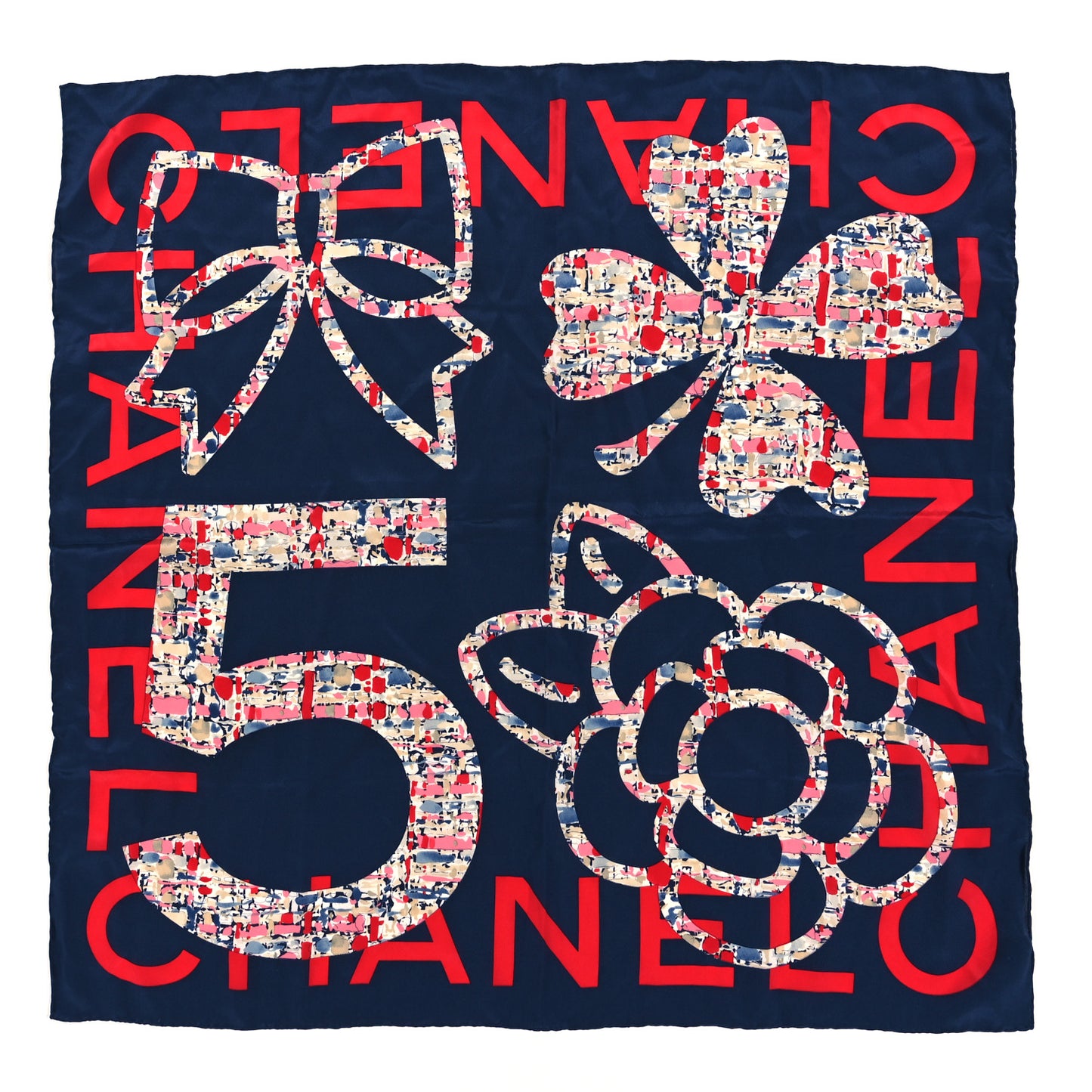 Silk CC Square Scarf Navy Red Multicolor
