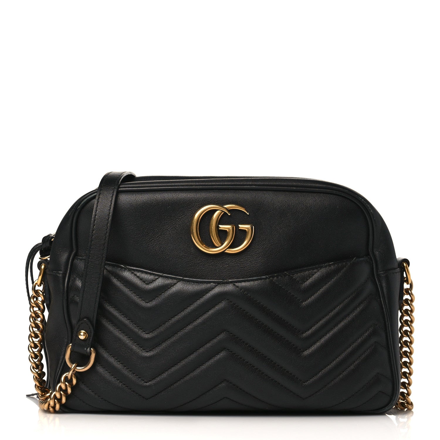 Gucci Calfskin Matelasse Medium GG Marmont Chain Shoulder Bag Black 1 of 11