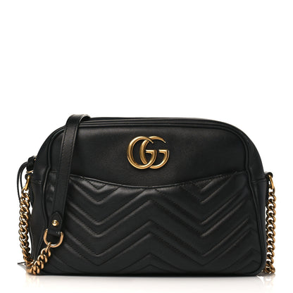 Gucci Calfskin Matelasse Medium GG Marmont Chain Shoulder Bag Black 1 of 11