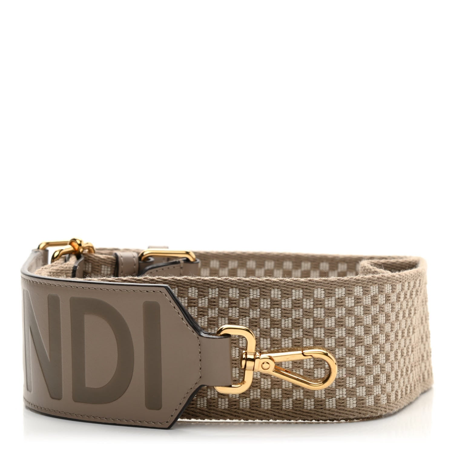 Fendi Ribbon Vitello King Logo Embossed Gingham Woven Adjustable Strap You Beige 1 of 4