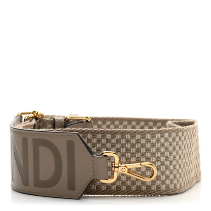 Fendi Ribbon Vitello King Logo Embossed Gingham Woven Adjustable Strap You Beige 1 of 4