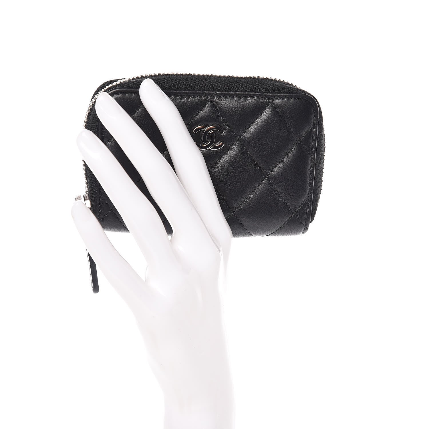 Chanel Lambskin Quilted Zip Around Coin Purse Wallet Black 2 of 8