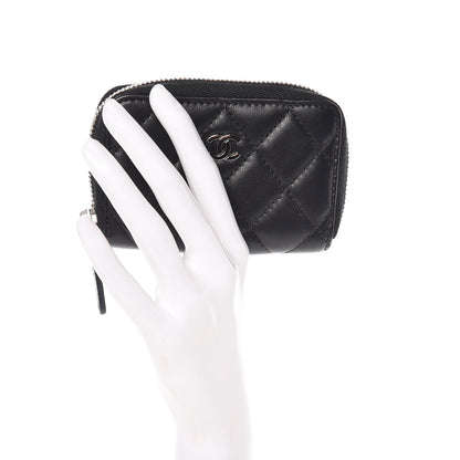 Chanel Lambskin Quilted Zip Around Coin Purse Wallet Black 2 of 8