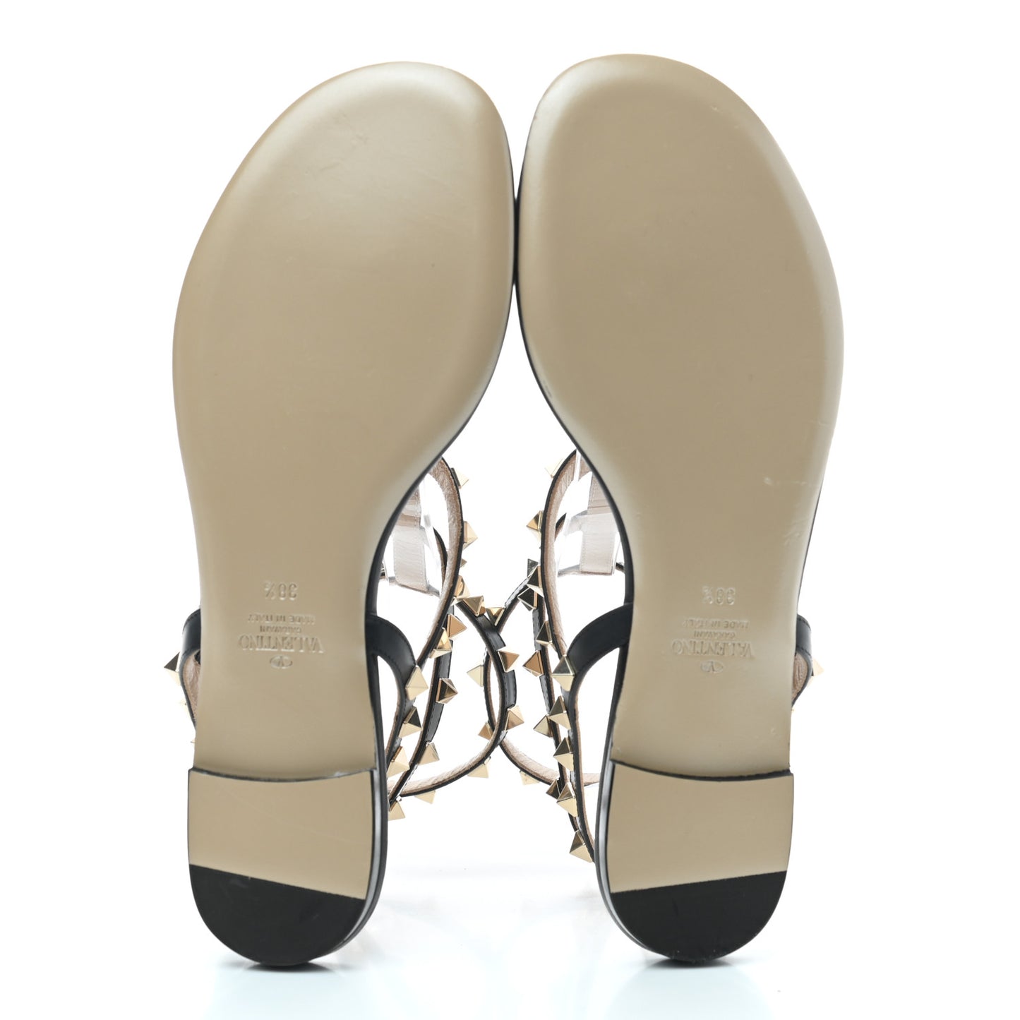 Nappa Rockstud Ankle Strap Flat Thong Sandals 38.5 Black