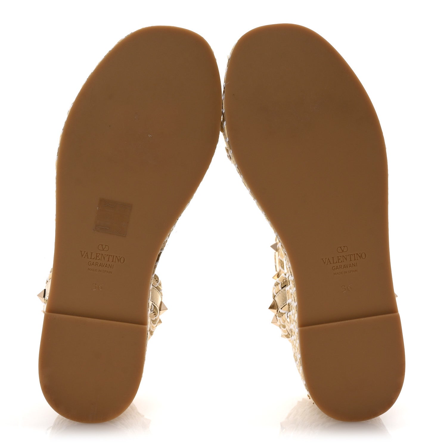 Valentino Garavani Laminated Nappa Rockstud Flatform Espadrille 45MM Sandals 36 Natural Ivory Gold Platinum 6 of 8