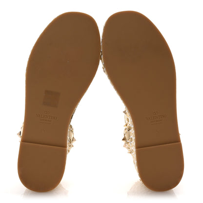 Valentino Garavani Laminated Nappa Rockstud Flatform Espadrille 45MM Sandals 36 Natural Ivory Gold Platinum 6 of 8