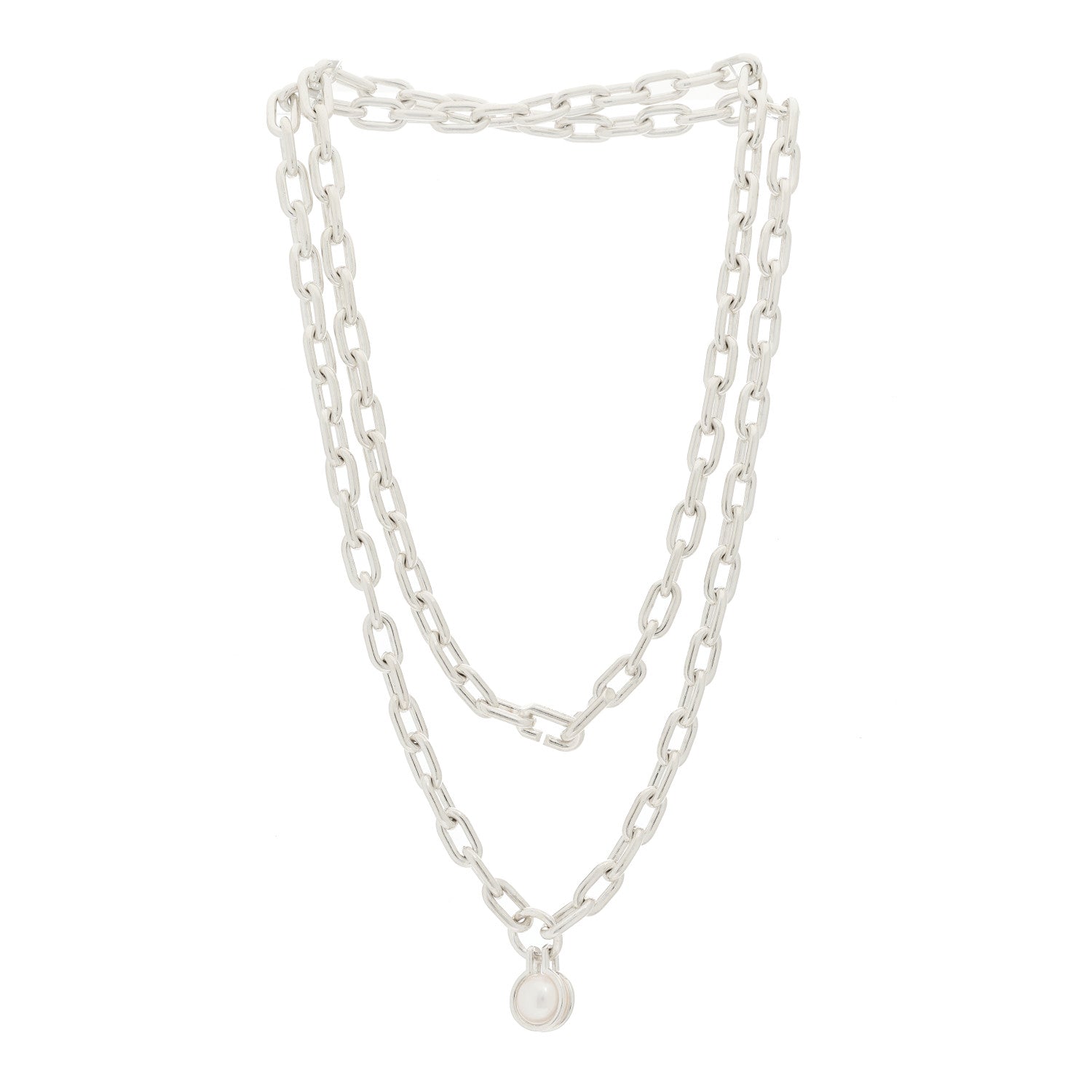 Tiffany Sterling Silver Cultured Pearl HardWear Necklace 3 of 5