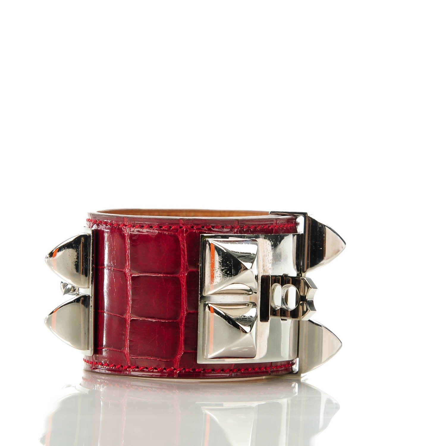 Hermes Shiny Alligator Collier De Chien CDC Bracelet S Rouge Vif 3 of 8