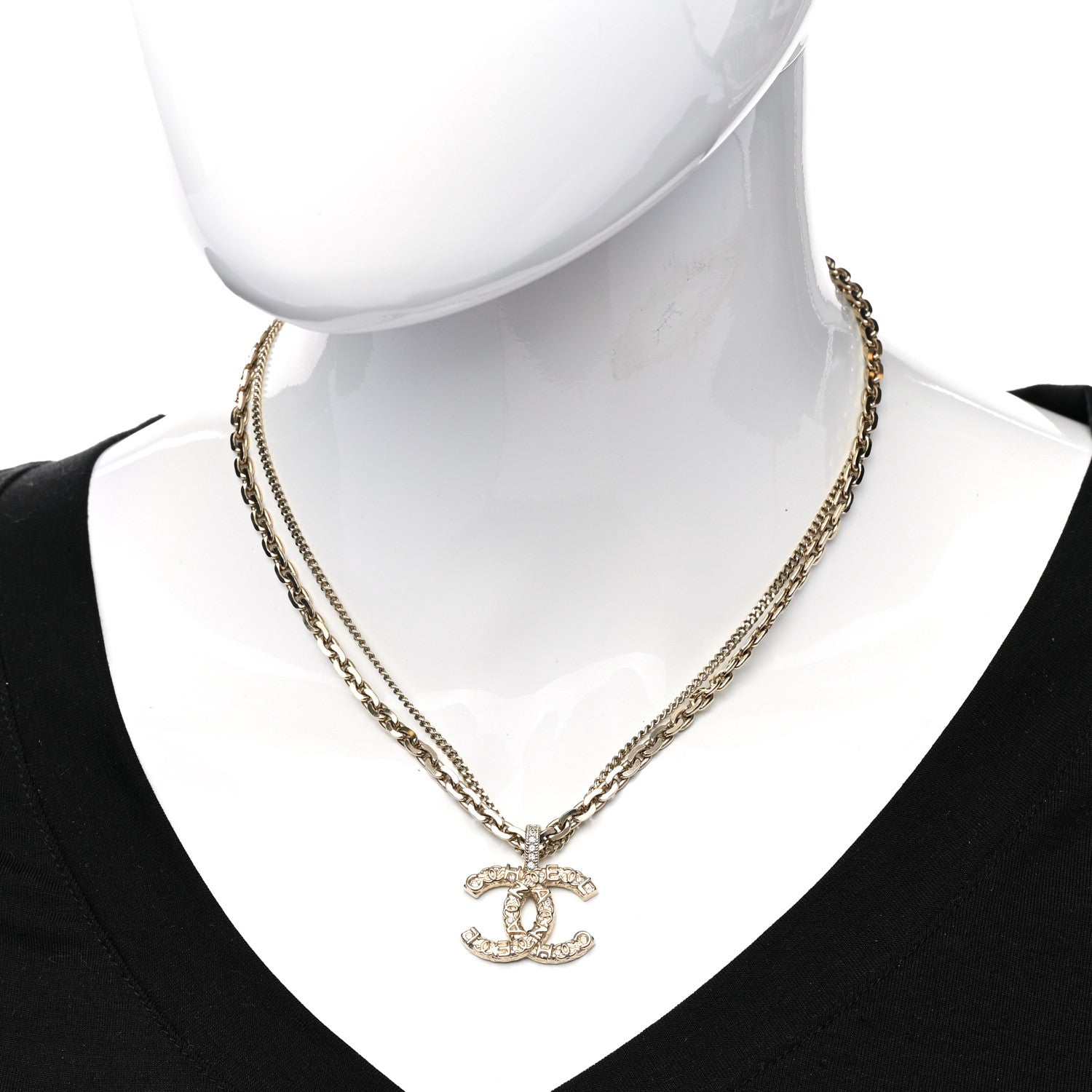 Chanel Crystal CC Multi Strand Chain Necklace Gold 2 of 5