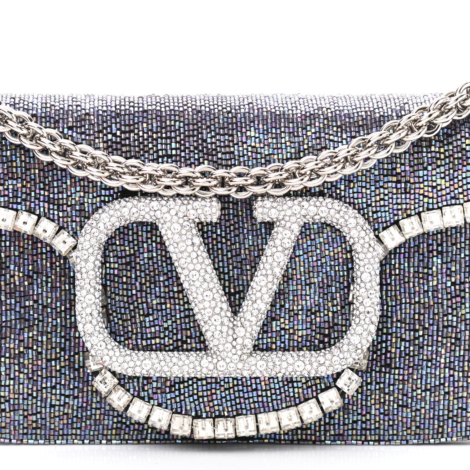 Valentino Garavani Swarovski Crystal Embroidered Vlogo Small Loco Shoulder Bag Crystal Lilac Silver 7 of 12