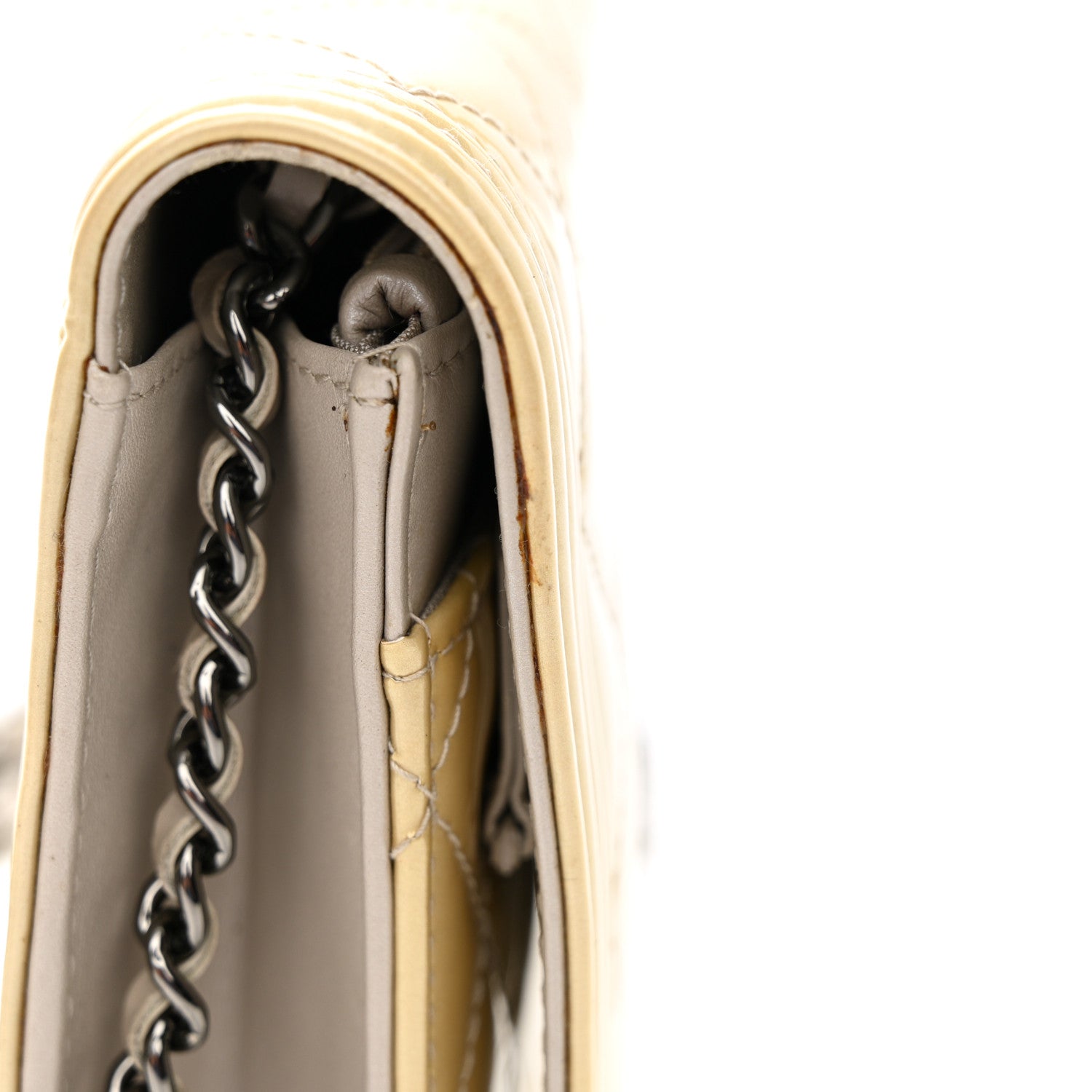 Chanel Iridescent Patent Calfskin Quilted Boy Wallet On Chain WOC Beige 13 of 15