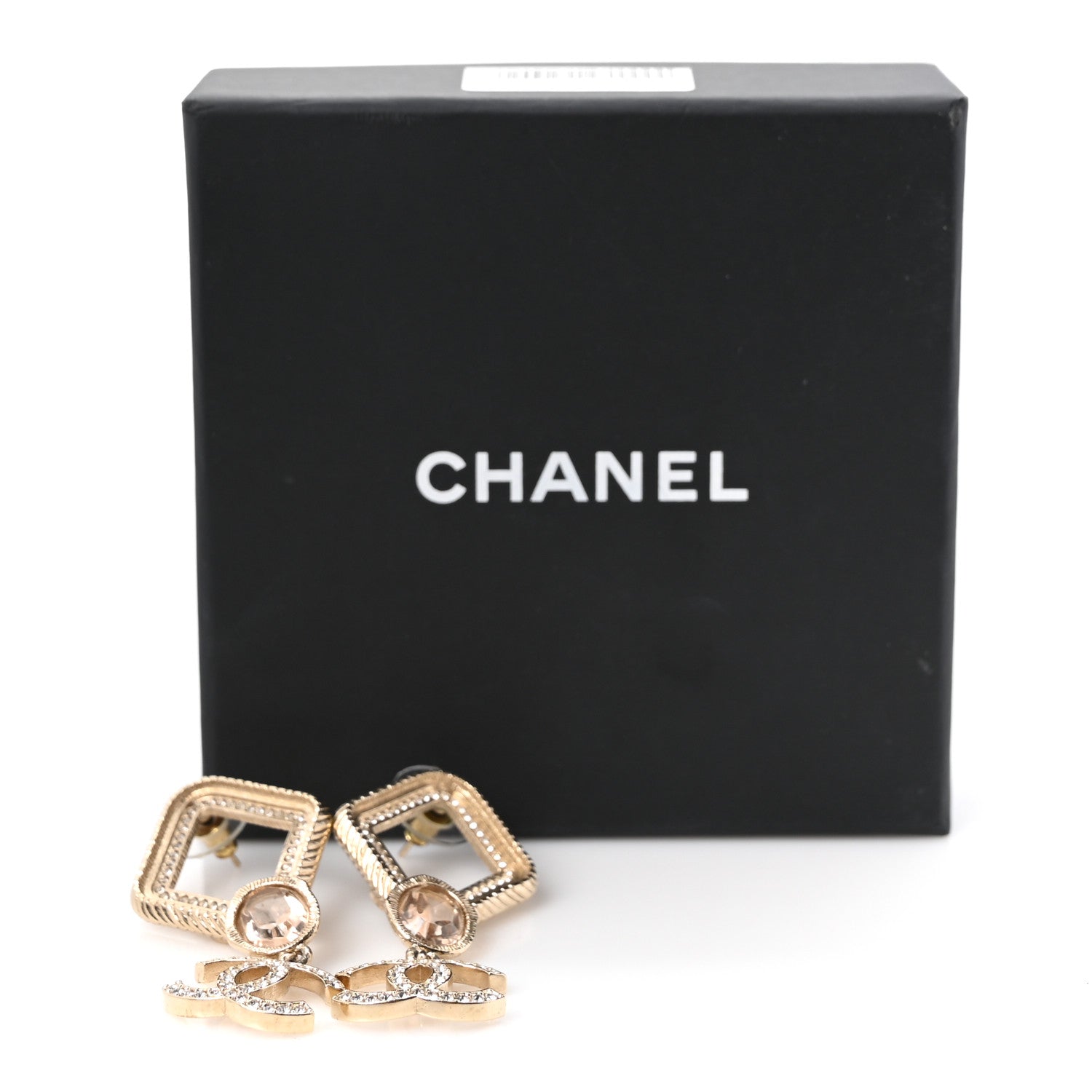 Chanel Crystal CC Drop Earrings Gold Pink 5 of 5