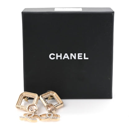Chanel Crystal CC Drop Earrings Gold Pink 5 of 5