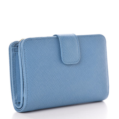 Prada Saffiano Metal Compact Wallet Bluette Mare 3 of 8