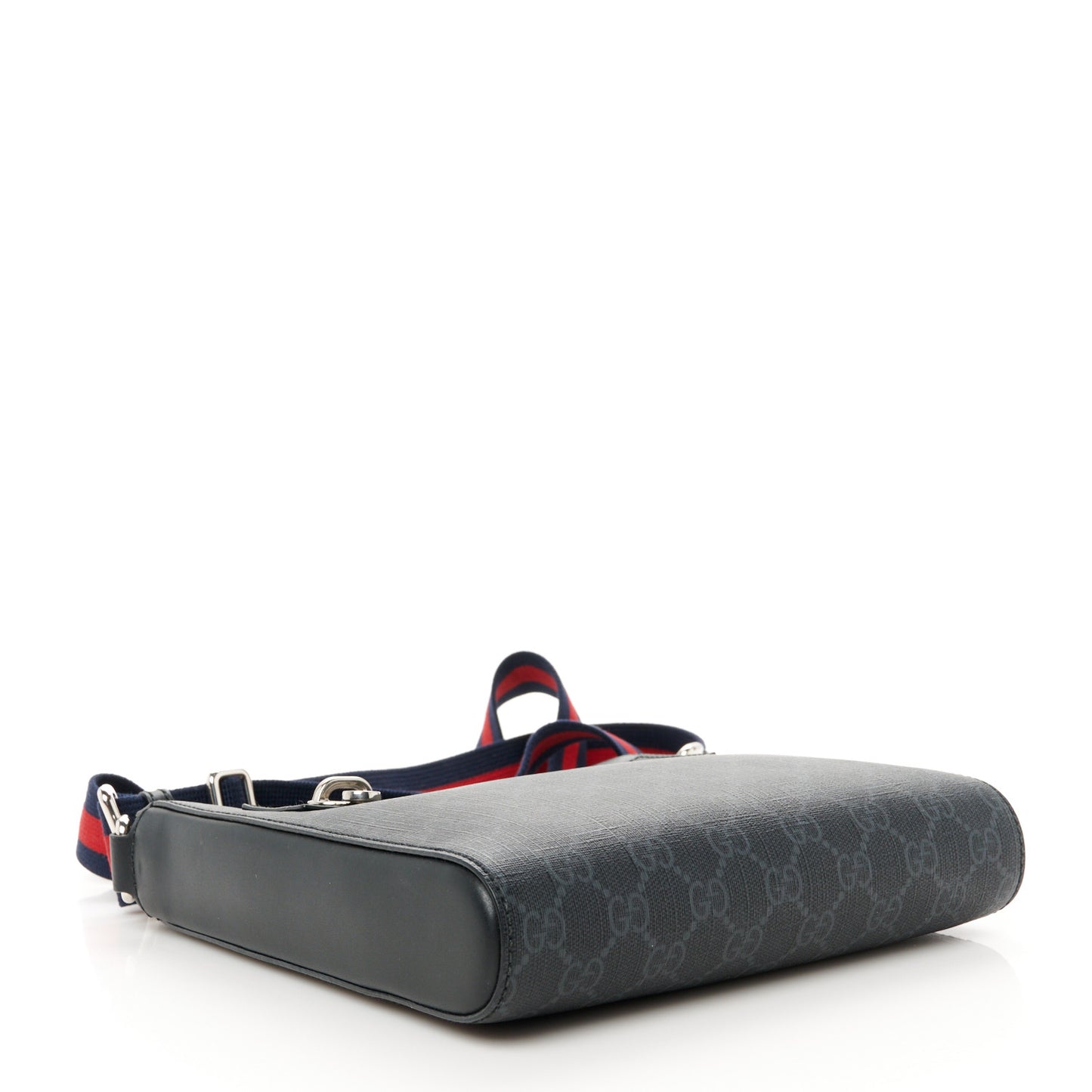 GG Supreme Monogram Web Small Flat Messenger Bag Black Grey