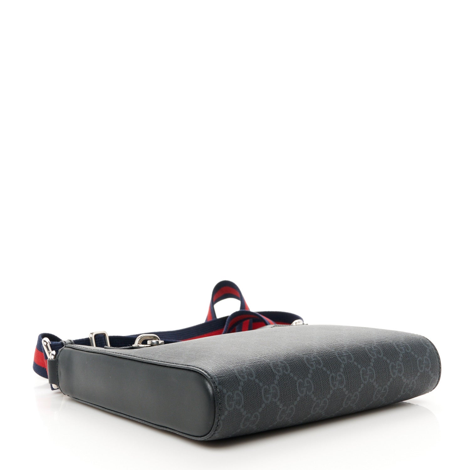 Gucci GG Supreme Monogram Web Small Flat Messenger Bag Black Grey 4 of 12