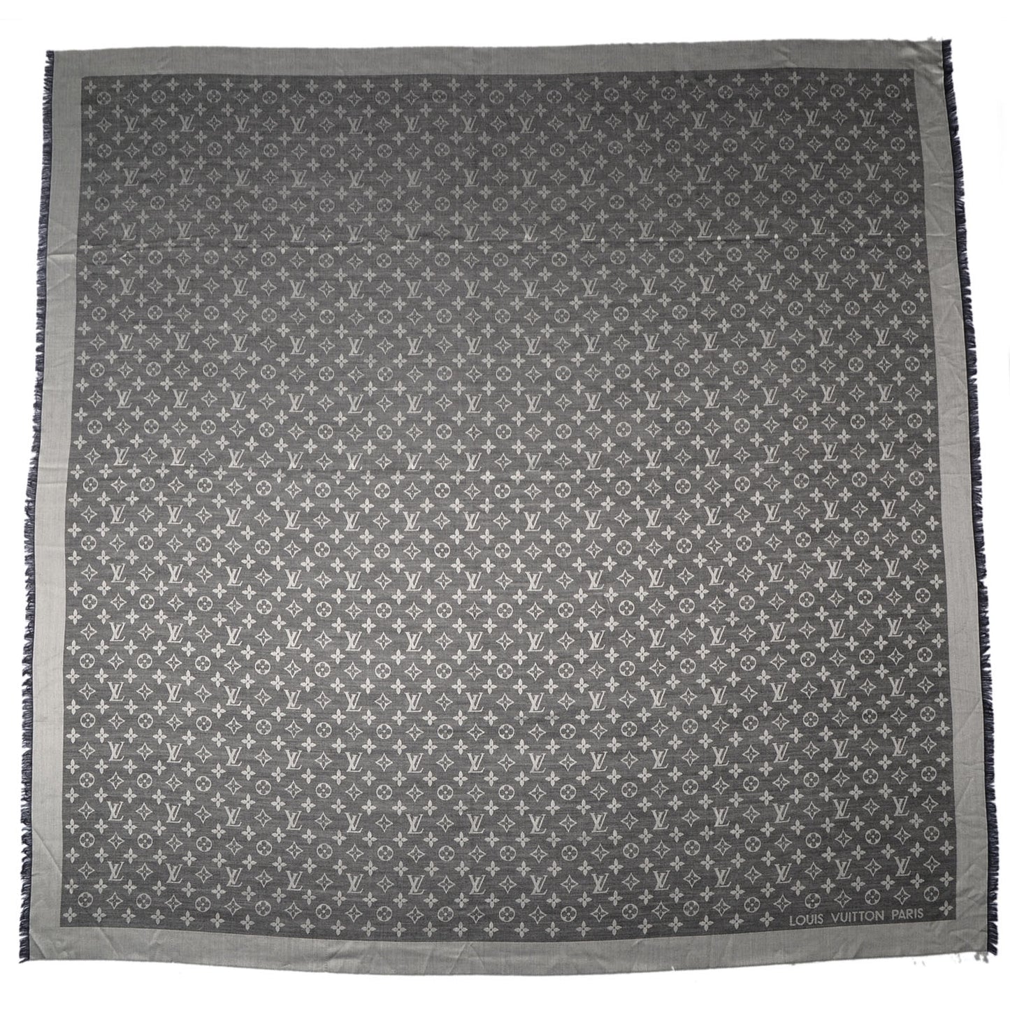 Silk Wool Monogram Denim Shawl Black