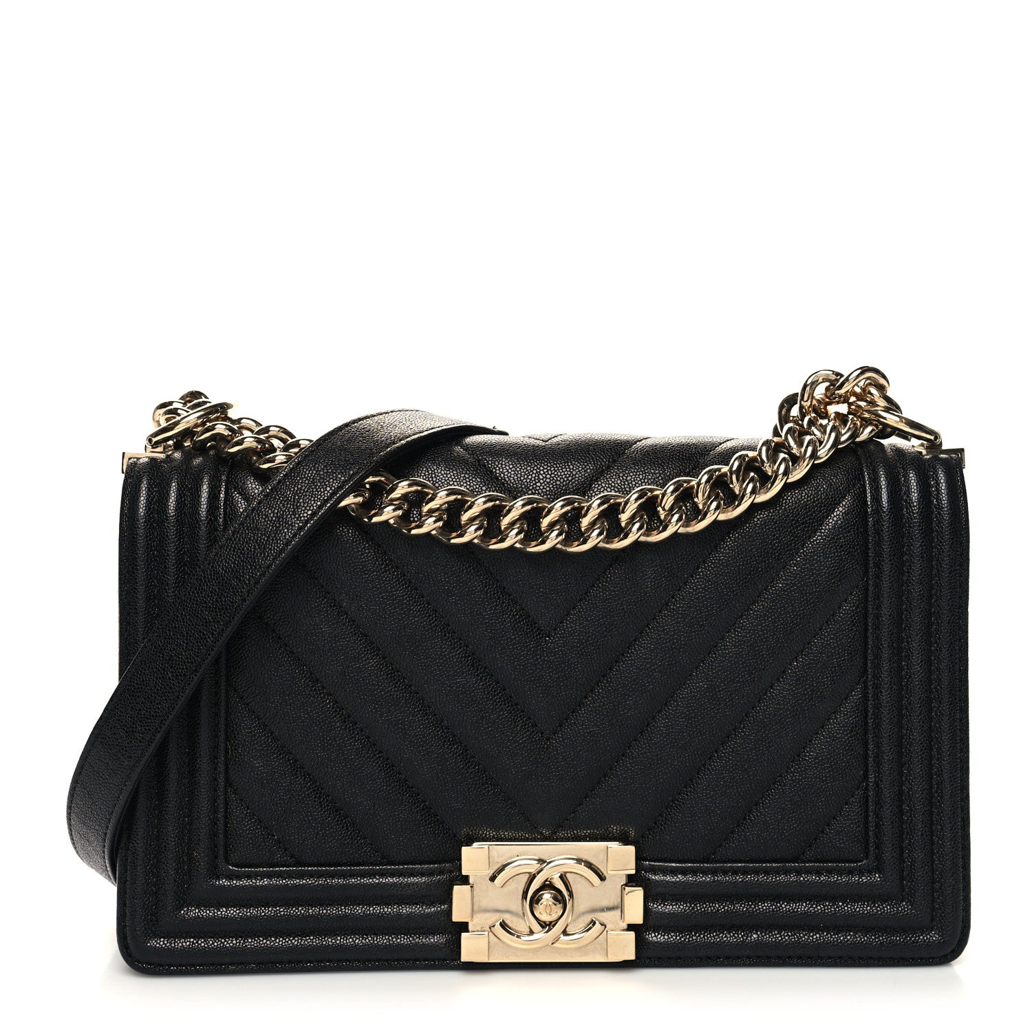 Chanel Caviar Chevron Quilted Medium Boy Flap Black 1 of 11