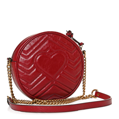 Gucci Glazed Calfskin Matelasse Heart Mini GG Marmont Round Shoulder Bag Romantic Cerise 3 of 13
