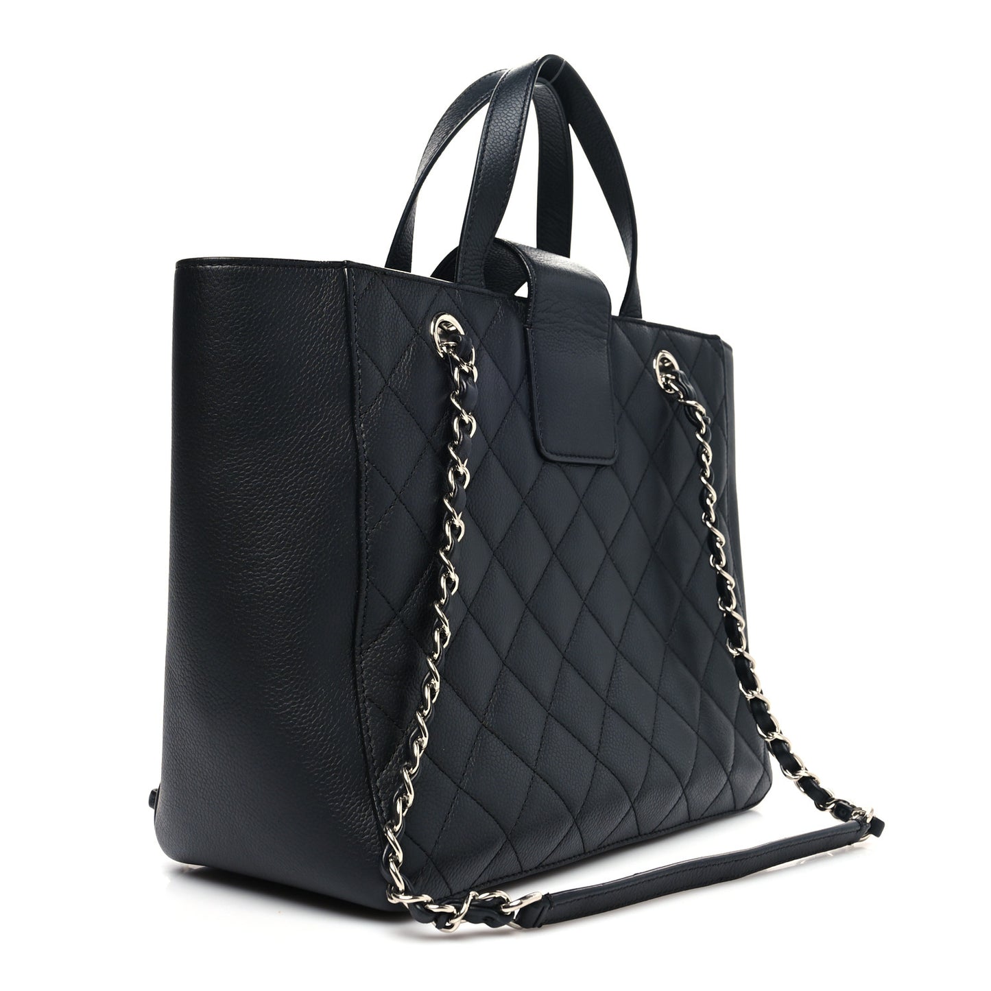 Caviar Quilted Small CC Box Shopping Tote Black
