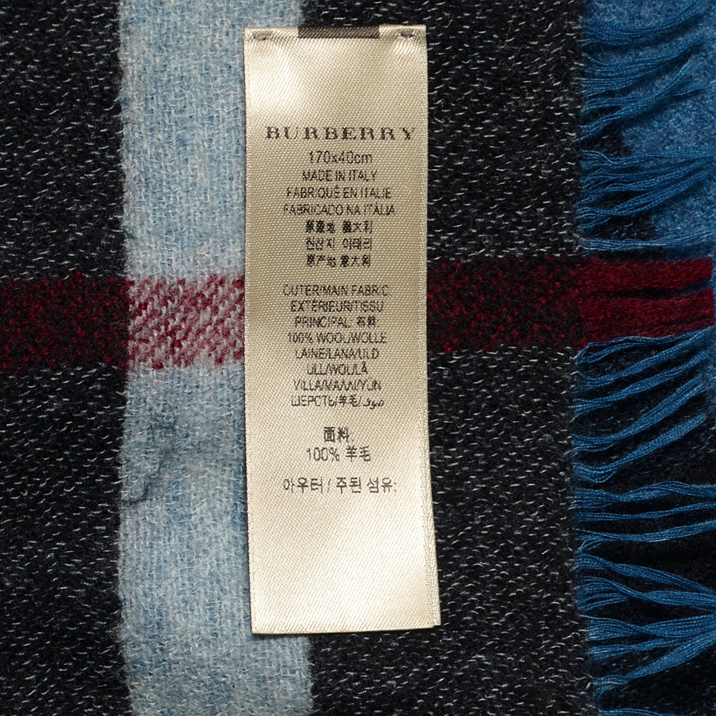 Wool Reversible Color Check Scarf Blue Stone